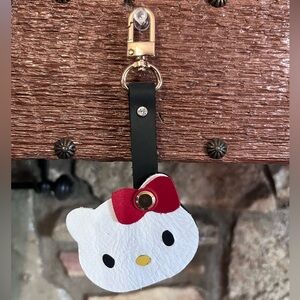 Custom Leather Kitty Keychain / bag charm with Red Bow